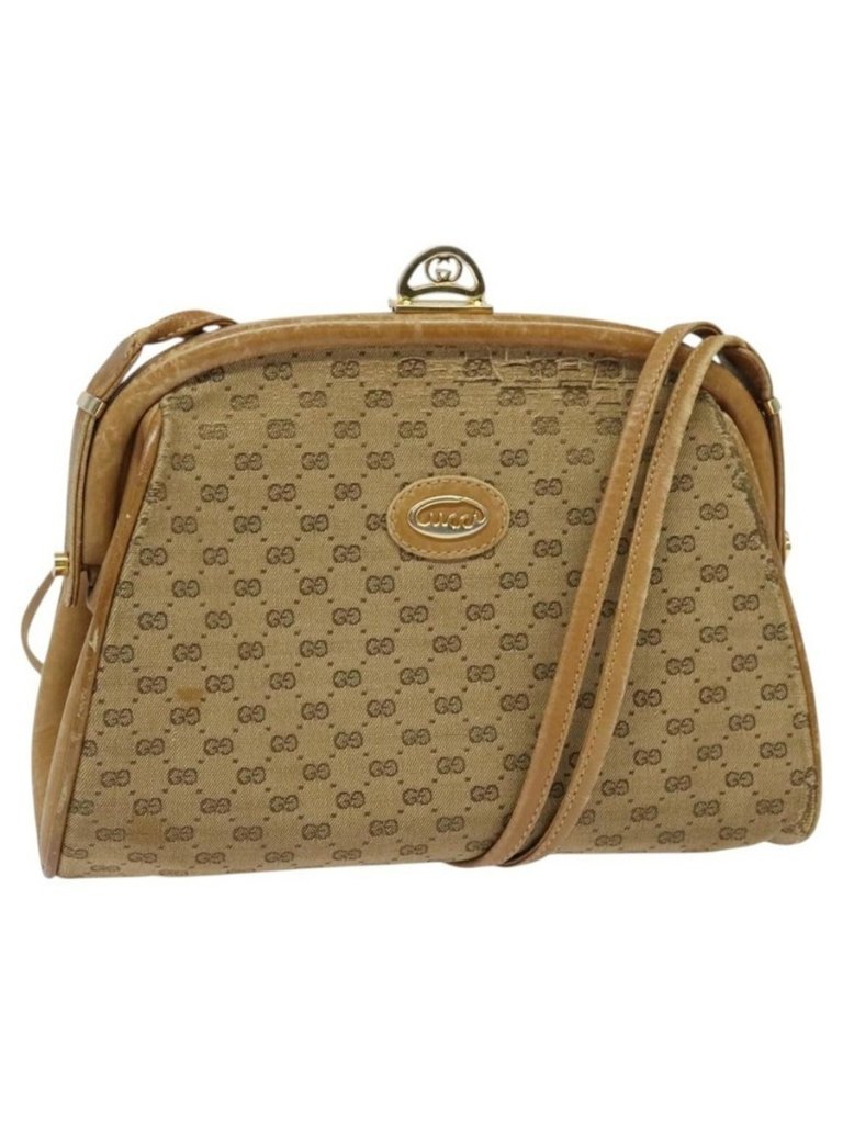 Authentic Gucci Micro Gg Supreme Shoulder Bag Pvc Beige Gold 001 261 1053